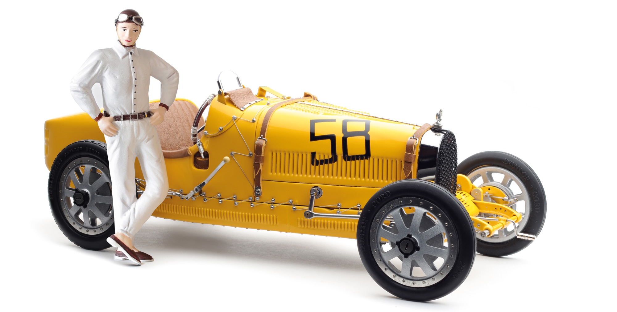 Cmc Bugatti Type 35 Grand Prix Yellow Livery With A Female Racer Figurine Cmc Modelcars